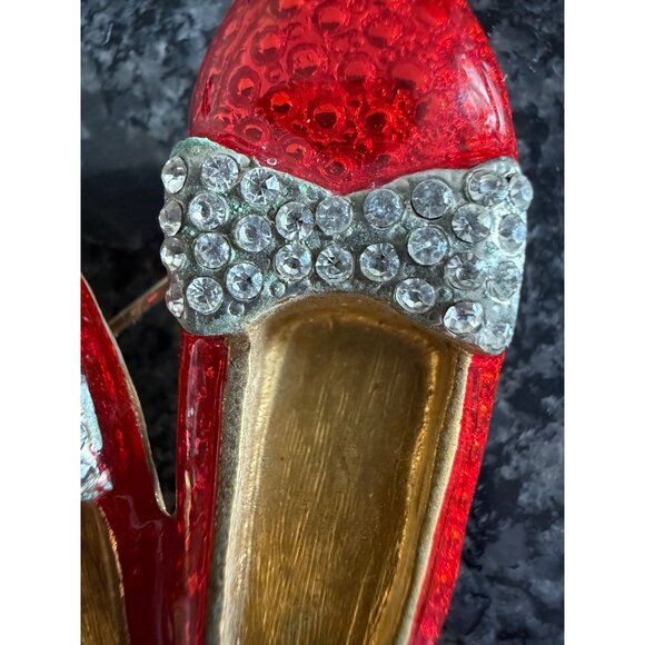 Red Rhinestone “Ruby Slippers” Brooch Pin Gold-Tone Back Decorative Dorothy Oz - Picture 5 of 9